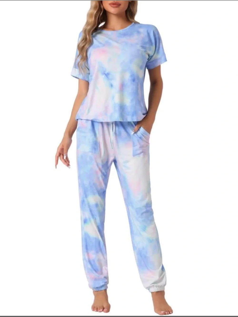 Tie-Dye Blue & Pink Women's Loungewear Pajama Set